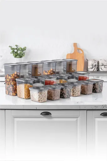 Set recipiente depozitare, Hermia, 964FRM1160, Dimensiune: 12 x 16,5 x 16,5 cm / 2000 ml (6 bucăți), Antracit