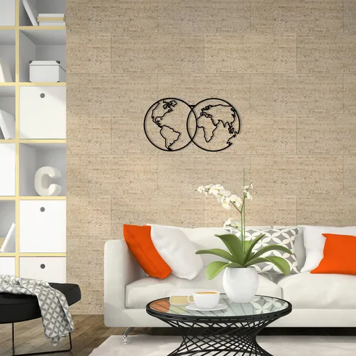 Decoratiune de perete, World Map Metal Decor 10, Dimensiune: 60 x 34 cm, Negru