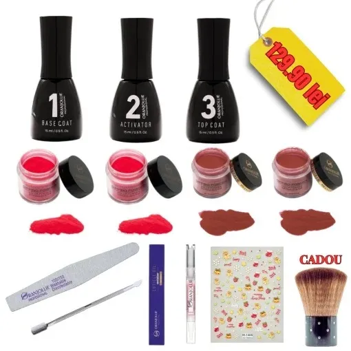 Kit 4 Dipping Powder + 3 Solutii Oranjollie Rosu