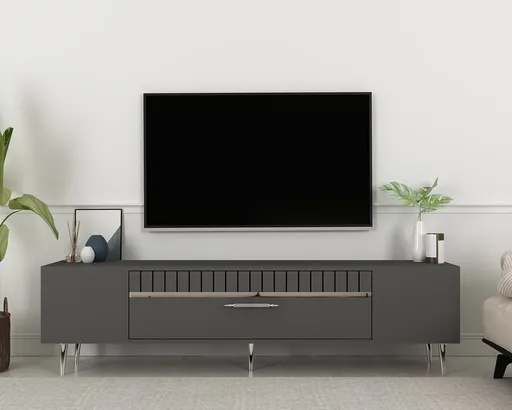 Comoda TV, Hanah Home, Dekolp1, 150x48x29.6 cm, Antracit / Argintiu