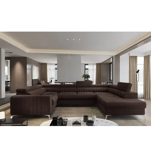 Coltar extensibil dreapta 6 locuri ELTAP, RT-22NU, Louis, 347x202x92 cm, lemn/poliester, maro inchis