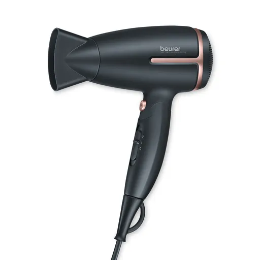 Uscator de par Beurer HC 25 1600 W, Maner pliabil, Ionizare, 2 setari temperatura, Aer rece, Negru/Bronz