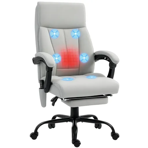 Vinsetto Fotoliu de birou cu funcție de masaj și încălzire, suport pentru picioare, până la 120 kg, Gri | Aosom Romania