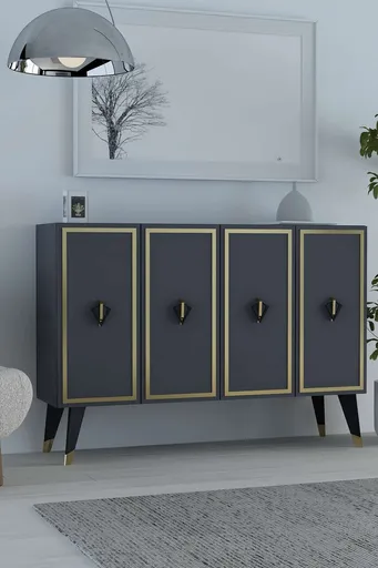 Consola, Hanah Home, 8176KM-32, 120x80x29.6 cm, PAL , Antracit / Negru / Auriu