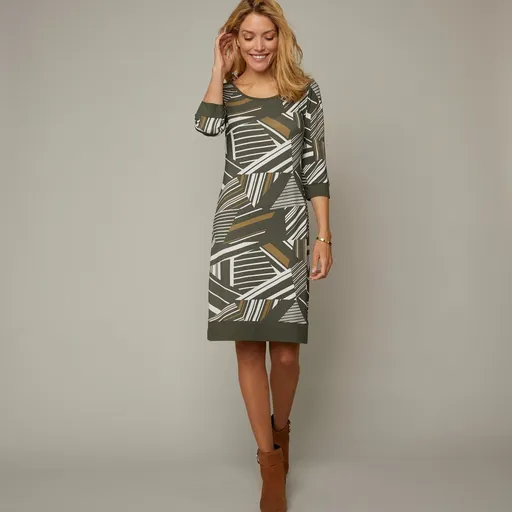 Rochie cu model grafic și mâneci 3/4