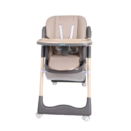 Scaun de masa pentru bebelusi cu inaltime reglabila, U-Grow, 53.5x20.5x62 cm, piele ecologica/textil, maro