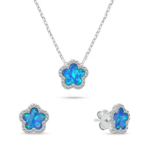 Brilio Silver Set unic de bijuterii cu opale albastre SET289WB (cercei, pandantiv)