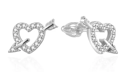 Agato Cercei din argint cu zircon Inimă cu săgeată AGT-E104SW