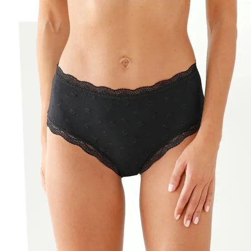 Set de 3 perechi de chiloți maxi cu talie înaltă, elastici, din bumbac și dantelă