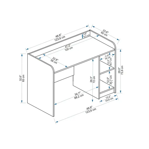 Birou, Hanah Home, Luses, 123.6x83x23.6 cm, Pin Atlantic / Bej