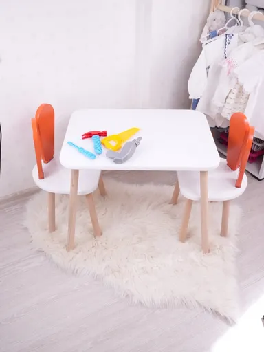 Set masa si scaun pentru copii, Hanah Home, Bunny One Chair Set, Portocaliu/Alb