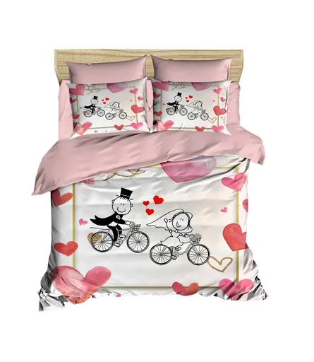 Lenjerie de pat dubla King (FR), 3 piese, L'essentiel Maison, 216, Roz / Alb / Roșu