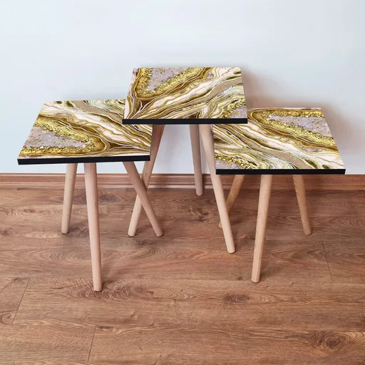 Set masute 3 piese, Hanah Home, 3Shp284, Crem / Auriu / Bej