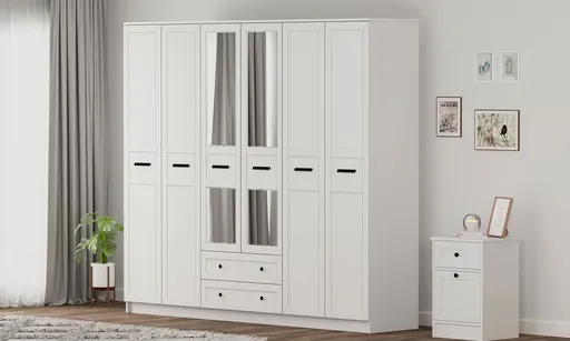 Dulap pentru haine, Hanah Home, Rb-168-01-013, 210x210x52 cm, Alb mat