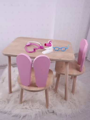 Set masa si scaun pentru copii, Hanah Home, Bunny One Chair Set, Roz/Maro