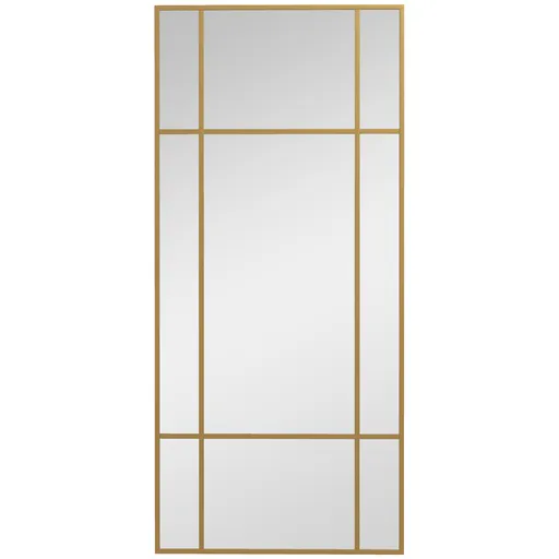 HOMCOM Oglindă de Perete Dreptunghiulară, Oglindă Tip Fereastră cu Cadru Metalic, Oglindă Decorativă Suspendată, 110x2x50 cm, Auriu | Aosom Romania