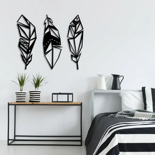 Decoratiune de perete, Feather, Dimensiune: 78 x 65 cm, Negru