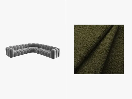 Coltar simetric modular 5 locuri, Lupine-101, Micadoni Home, 309x309x70 cm, tesatura boucle, oliv inchis