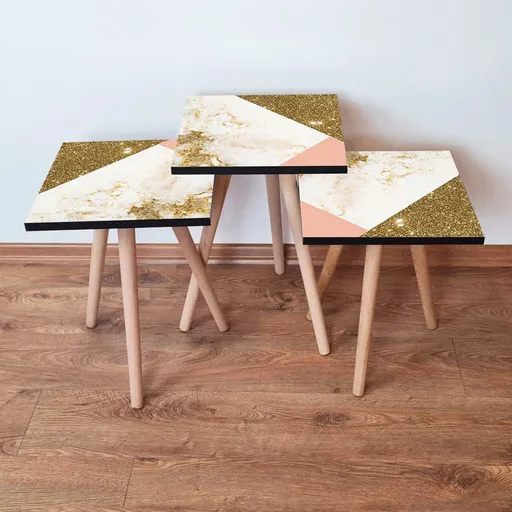 Set masute 3 piese, Hanah Home, 3Shp264, Alb / Somon / Auriu