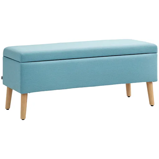 HOMCOM Bancă cu spațiu de depozitare, până la 220 kg, aspect din in, 110x39x45cm, Albastru | Aosom Romania