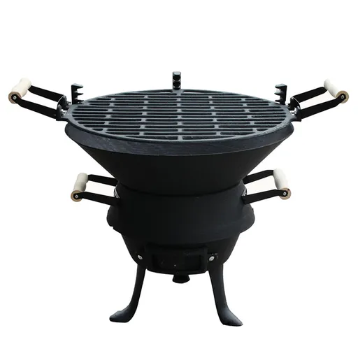 Gratar din fonta Rosberg R51720A, Grila turnata, Manere din lemn, 35,5x38 cm, Negru