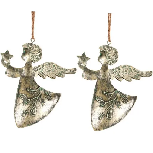 Decorație de Crăciun suspendată Înger 2 buc.,metal, auriu, 16 x 1 x 13 cm
