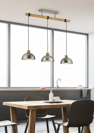 Lustra Delhi, TRIO, 107.5x25.5x215 cm, 42W, 3x E27, metal, nichel antic/natur