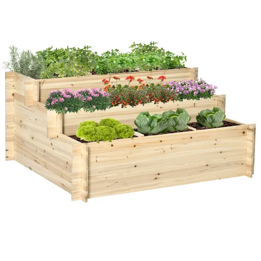Outsunny Pat de Grădină Înălțat cu 9 Grile de Cultivare și 3 Niveluri, Țesătură Netesută pentru Legume și Flori, Interior și Exterior | Aosom Romania