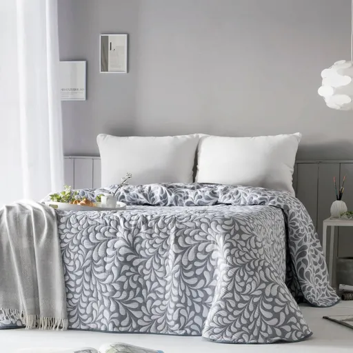 Cuvertură de pat jacquard cu motiv de frunze