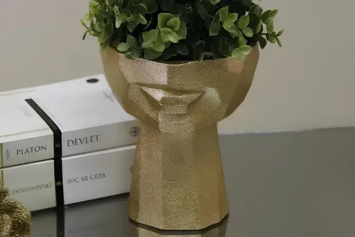 Ghiveci, CY0461, 15x18x15 cm, Poliester, Auriu