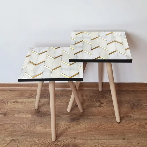 Set masute 2 piese, Hanah Home, 2Shp273, Alb/Auriu