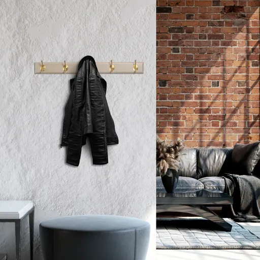 Cuier de perete din lemn, Hanah Home, ASK-009, 65x7x8 cm, Alb/Auriu