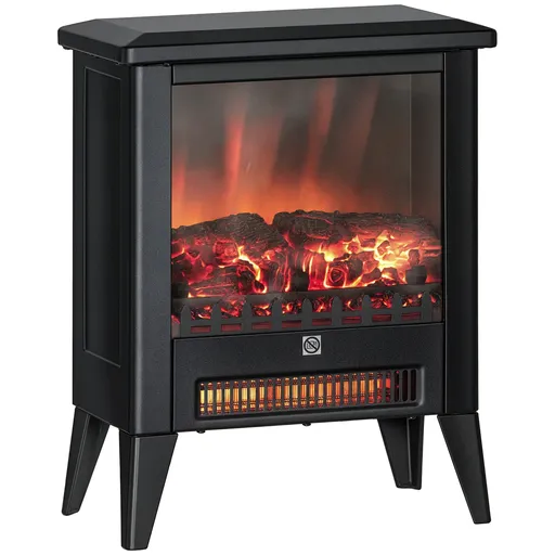 HOMCOM Șemineu Electric cu Efect Flacără 3D pe 3 Intensități, Oprire Automată, Încălzire Reglabilă, 36x21x47 cm, Negru | Aosom Romania