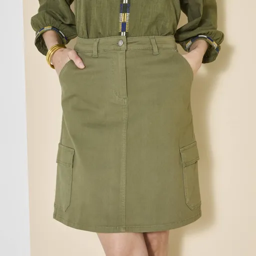 Fustă cu buzunare, tweed elastic