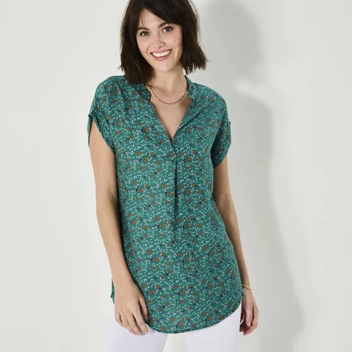 Tunică cu mâneci răsucite și imprimeu