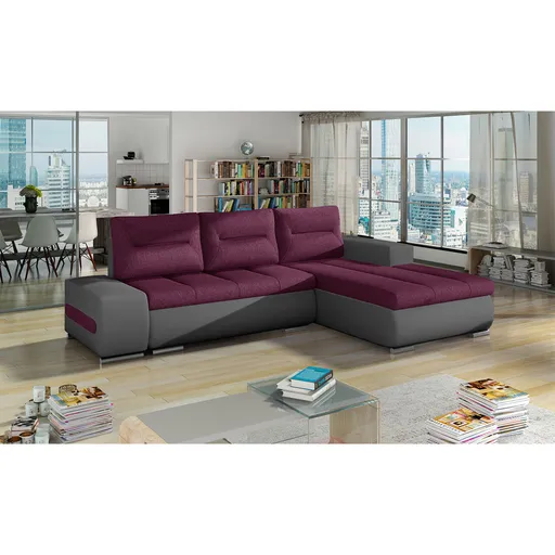 Coltar extensibil dreapta 4 locuri ELTAP, Ov17, Ottavio, 275x180x85 cm, lemn/poliester, violet inchis/gri inchis