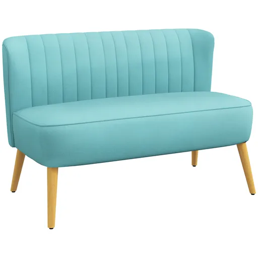 HOMCOM Canapea design retro 2 locuri, picioare din lemn, 117 cm x 56,5 cm x 77 cm, Verde | Aosom Romania