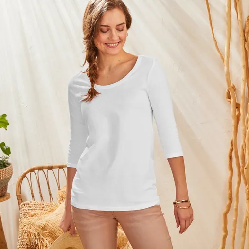 Tricou de culoare solidă cu mâneci 3/4 și decolteu rotund