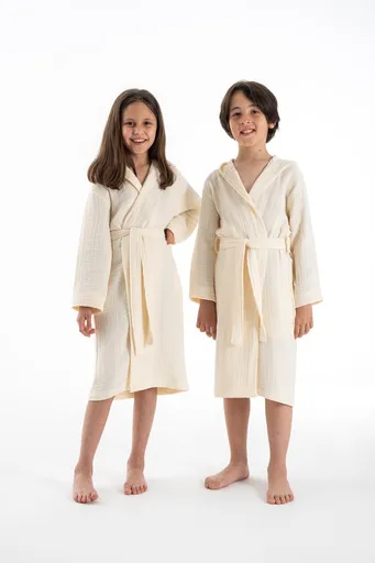 Halat de baie pentru copii, L'essentiel Maison, Muslin, Ecru