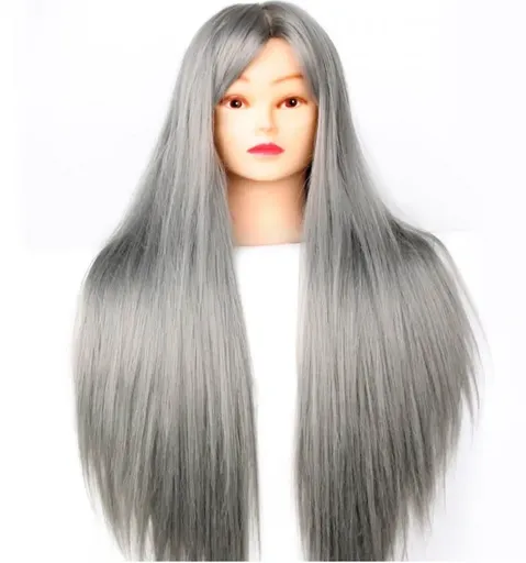 Cap Manechin Colorat (Silver) H1-6H, 50% Natural 65 cm + Suport Prindere