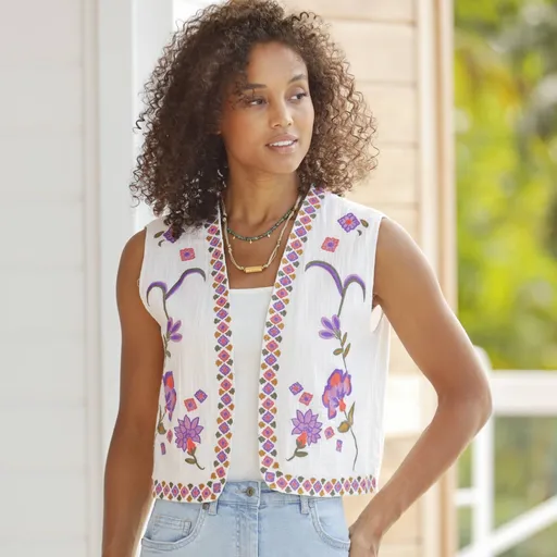 Vestă din tifon de bumbac brodat