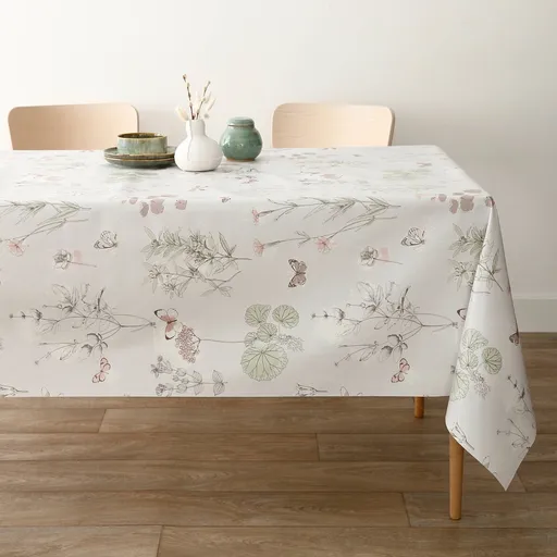 Față de masă cerată cu imprimeu de plante și fluturi