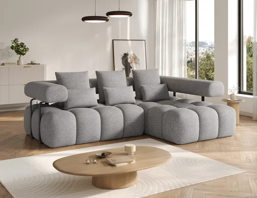 Coltar extensibil dreapta 3 locuri ELTAP, Levvi, 260x184x102 cm, lemn/poliester, gri