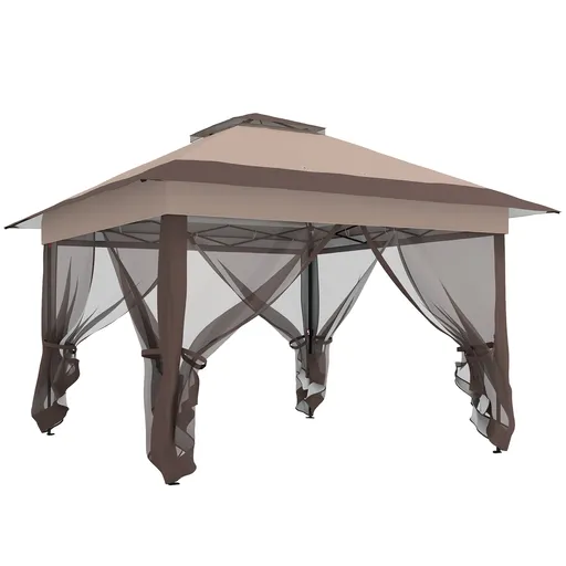 Outsunny Tonnelă pavilion de grădină pop-up pliabilă oțel poliester plase de țânțari + geantă de transport cu roți kaki maro | Aosom Romania