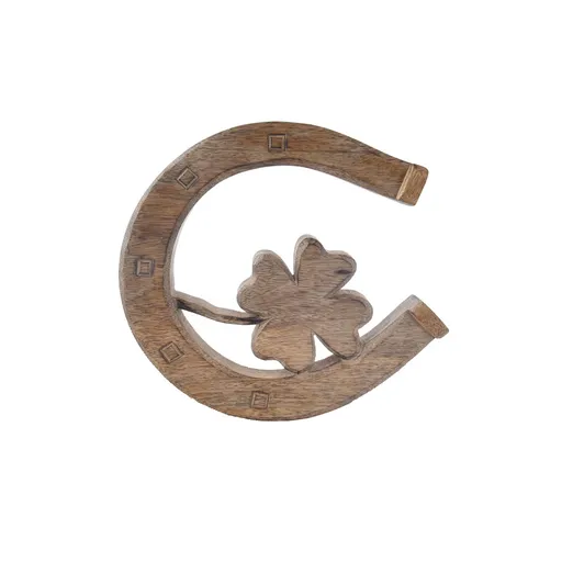 InDecor Decorațiune de perete din lemn de mangoPotcoavă cu trifoi, 20 x 21,5 x 2,5 cm