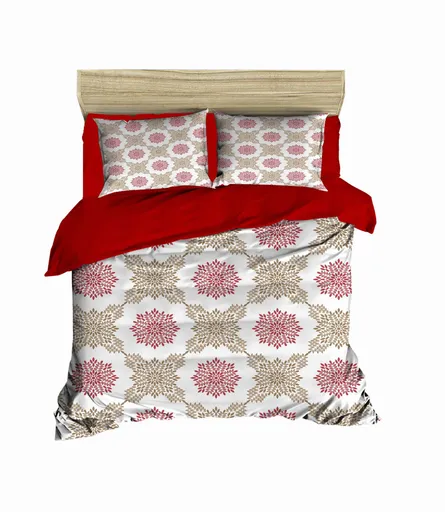 Lenjerie de pat dubla King (EU) (ES), 3 piese, L'essentiel Maison, 442, Red / White / Pink / Beige