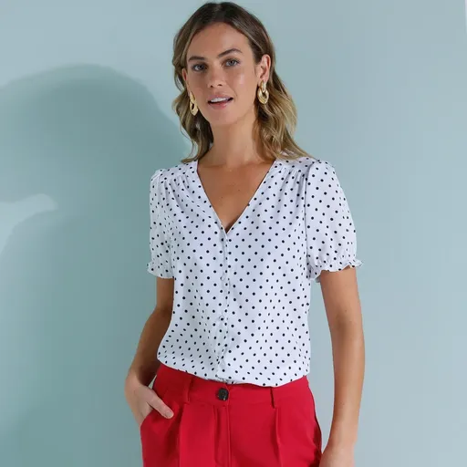 Bluză cu nasturi și imprimeu cu buline