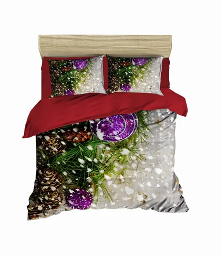 Lenjerie de pat dubla King (IT), 3 piese, L'essentiel Maison, 409, Red / White / Purple / Green