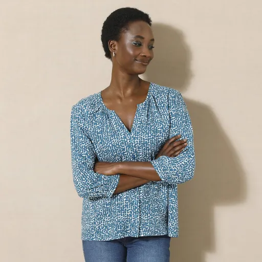 Bluză cu imprimeu bicolor și mâneci 3/4