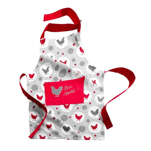 Șorț de bucătărie cu imprimeu cu bavete și pui, broderie Bon appétit!